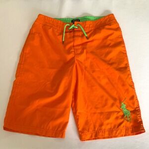 Polo Ralph Lauren Swim Trunks‎ Boys XL 18-20 Orange Green Big Pony Logo Lined